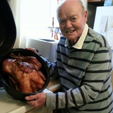 My grandfather showing us his turkey on Christmas Day. There was Lasagne in the oven, too.