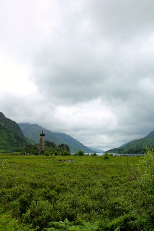 Glenfinnan Monument on Loch Shiel. The opposing view is home to the Glenfinnan Viaduct of Harry Potter fame.